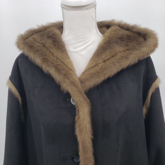 DENNIS BASSO Coat Brown Faux Suede Reversible Faux Fur Cozy Parka Size 1X - Picture 3 of 13